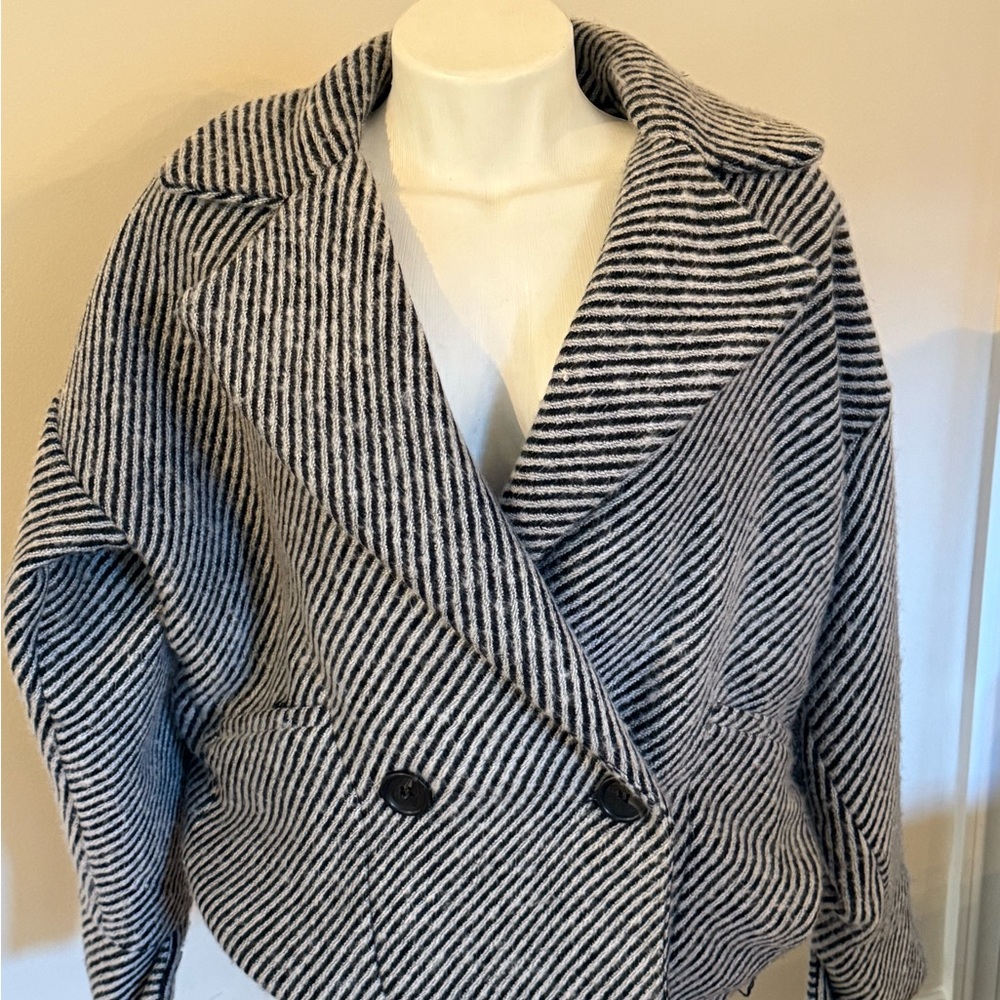 Forever 21 Black and White Striped Pea Coat